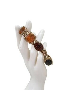 Vintage Floral Link Bracelet With Multicolor Enamel Accents